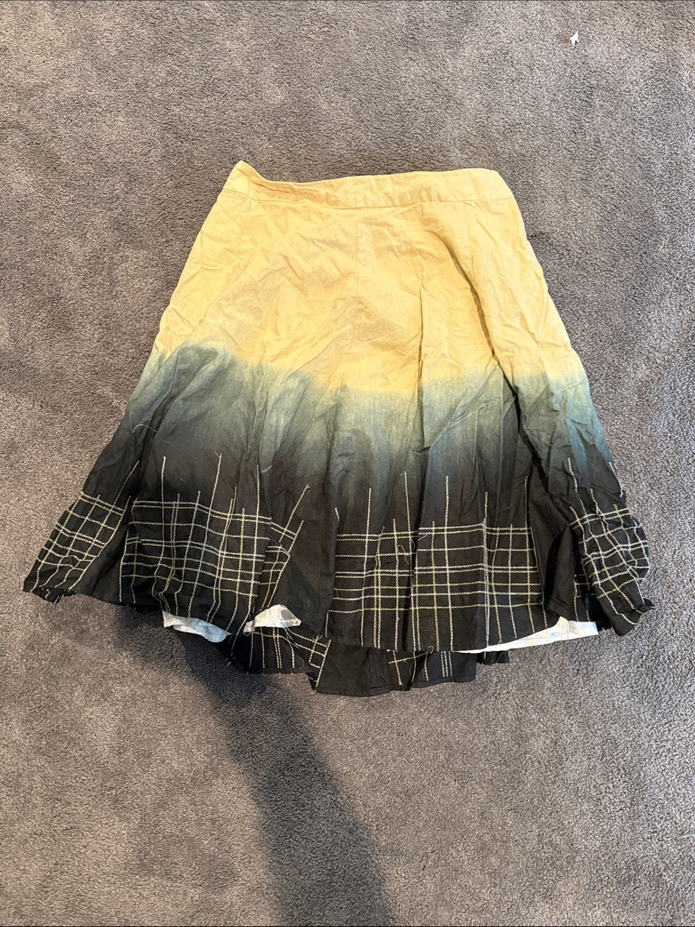 WD.NY Yellow to Black Ombre Circle Skirt with Grid Stitching